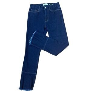 JEN7 Ankle Skinny Jeans Dark Wash Distressed Frayed Hem Women Size 2